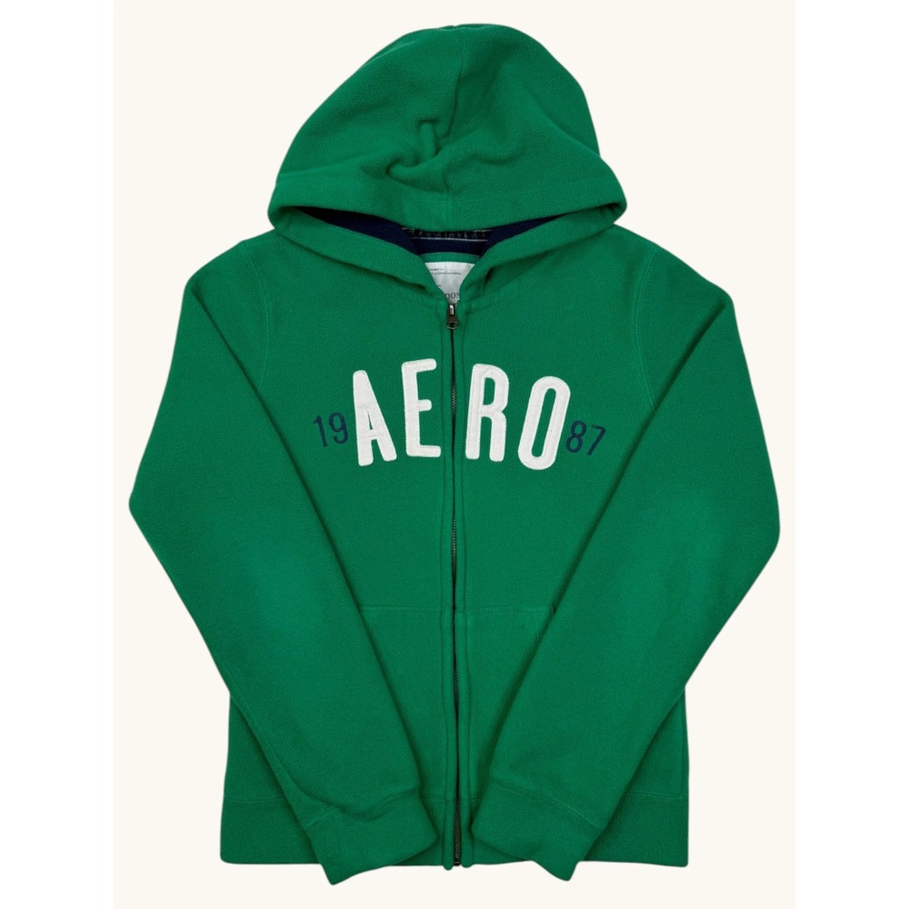 Aeropostale Mens Green Fleece Full Zip Hoodie AERO 1987 Graphic Sweatshirt M